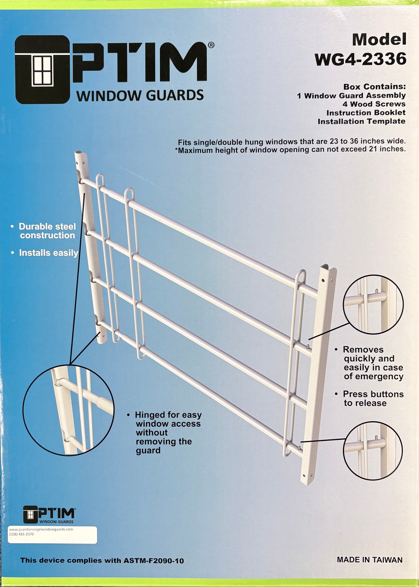 Adjustable Optim Swing Out Window Guards 23"-36" (Model WG4-2336)